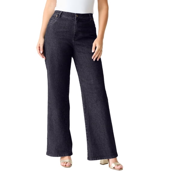 Roaman's Women's Plus Size Petite Plus Size 24/7 Stretch Wide Leg Jean