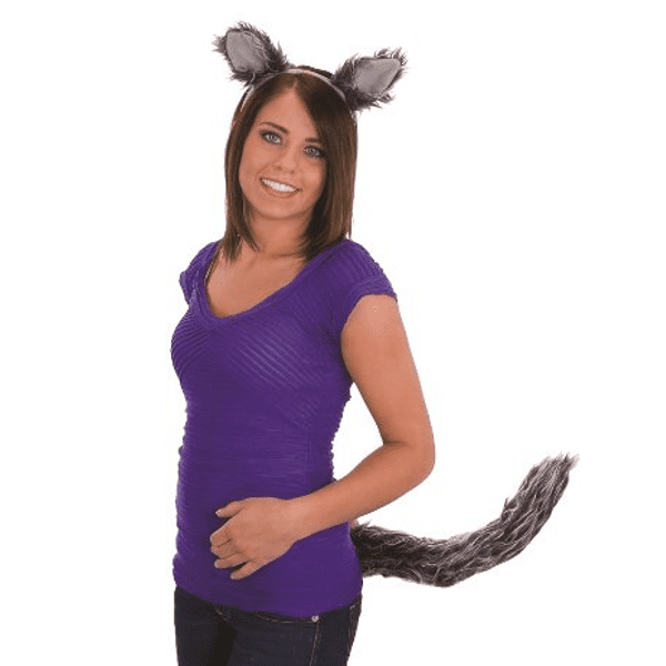 Wolf Ears And Tail Adult Big Bad Grandma Werewolf Wolfman Set Grey