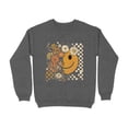 thumbnail image 3 of Floral Smiley Face With Checkered Pattern Trendy Sweatshirt (L, MilitaryGreen), 3 of 7