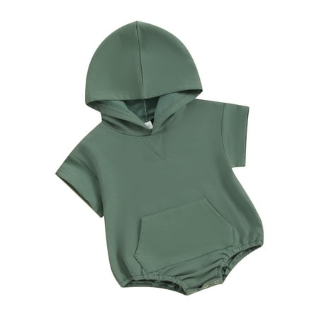 

ESASSALY Infant Baby Summer Jumpsuit Solid Color Short Sleeve Hood Romper