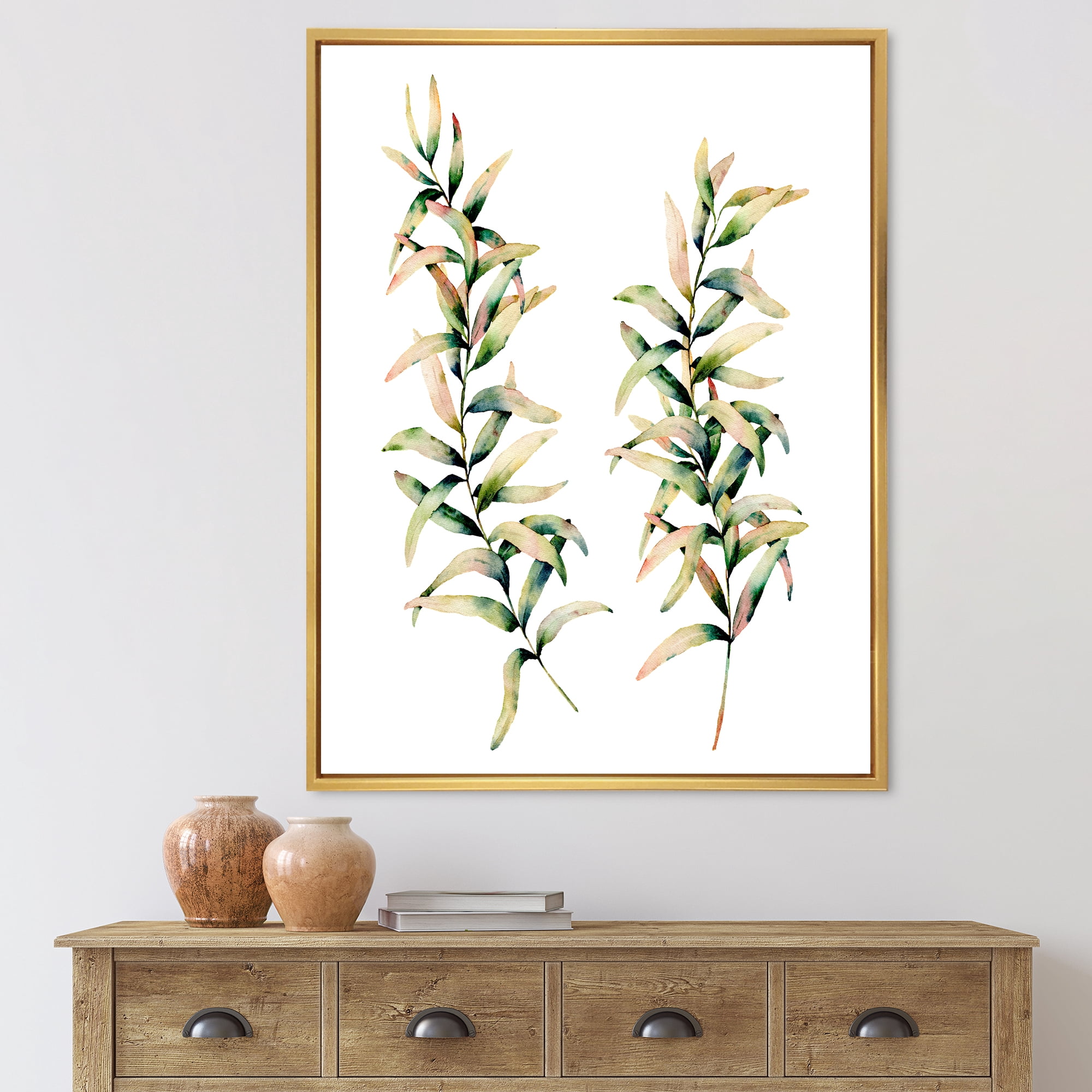 Designart 'Autumn Branches of Grass ' Traditional Framed Canvas Wall Art Print