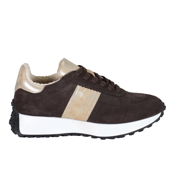 Diba True Women's Know It All Leather & Suede Lace-Up Sneaker (DarkBrown/Gold, 9)
