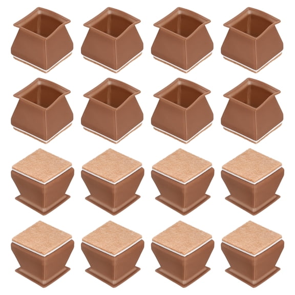 Chair Leg Floor Protectors, 16Pack 28mm(1.1") Square Silicone & Felt Chair Leg Cover Caps (Coffee)