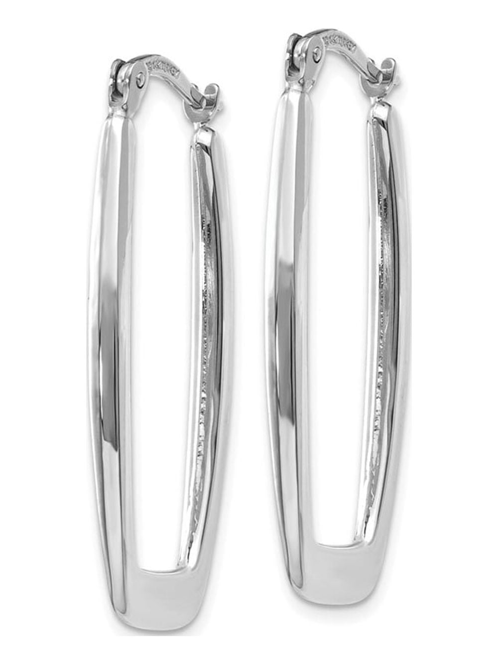 Gem & Harmony 14K White Gold Polished Rectangle Hoop Earrings for Women