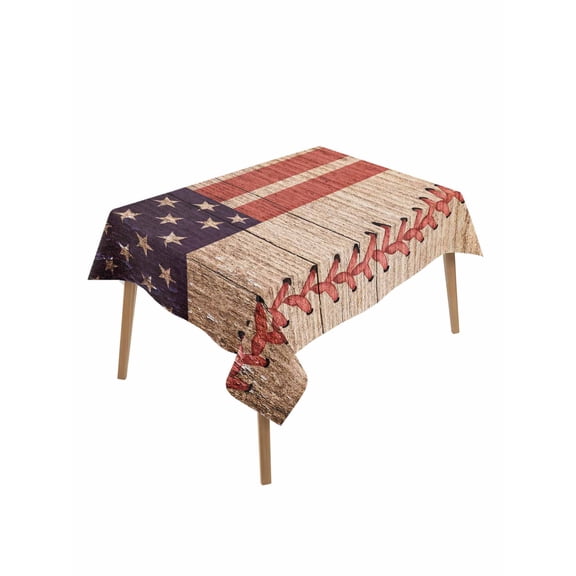 American Flag Vintage Table Cloth, Farmhouse Baseball Blue Red Waterproof Tablecloth for Rectangle Tables, Reusable Washable Fabric Table Cover for Restaurant Kitchen Dining Tables 60"x84"