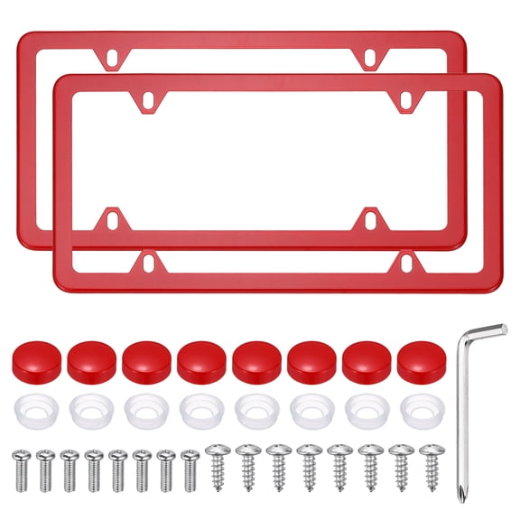 Uxcell Stainless Steel Car License Plate Frames Kits, (4 Holes, Red) (2 Pcs), Rustproof License Plate Holder Car Exterior Accessories, Suit for Various Vehicles