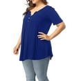 Women's Plus Size Cotton Henley V Neck Tunic Tops, Casual Short Sleeve