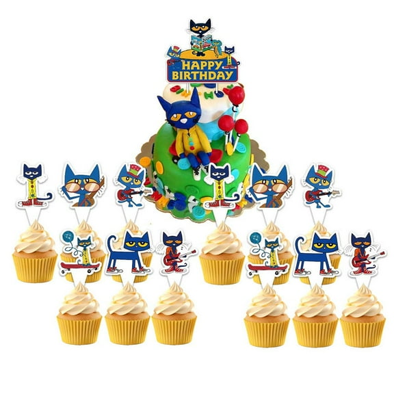 Peter Cat Cake Topper CupcakeS Set Birthday Party Supplies Decoration Decor Kit