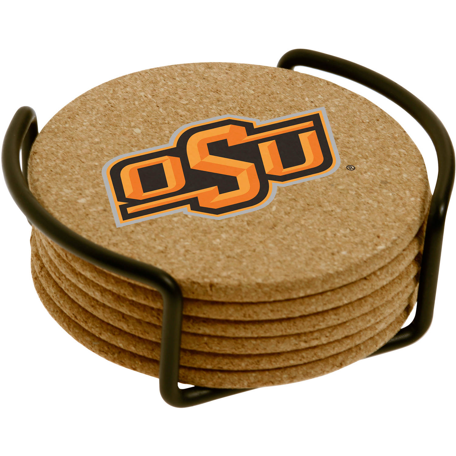 V.I.P. Set of Six Cork Coasters with Holder Included, Oklahoma State University
