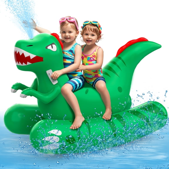 WonderStone Pool Floats, Inflatable Dinosaur Large Rideable Water Floats, Swimming Floating Raft for Adults Kids Boy Girl, Green