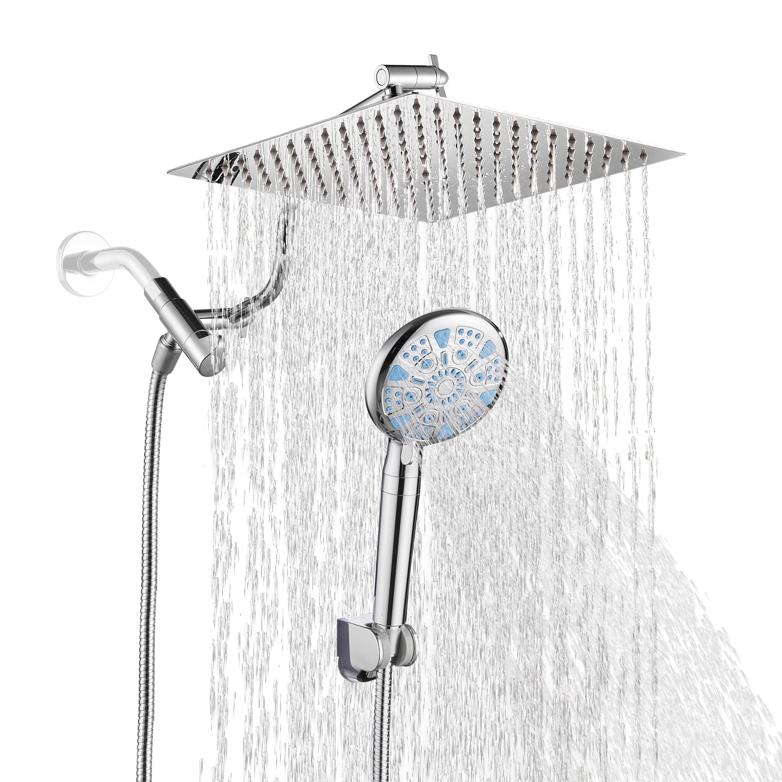 Cobbe 10-Inch Dual Shower Heads with Handheld Spray Combo, 3-Way Rain Shower Head, 9-Spray Patterns Handheld Shower, Chrome