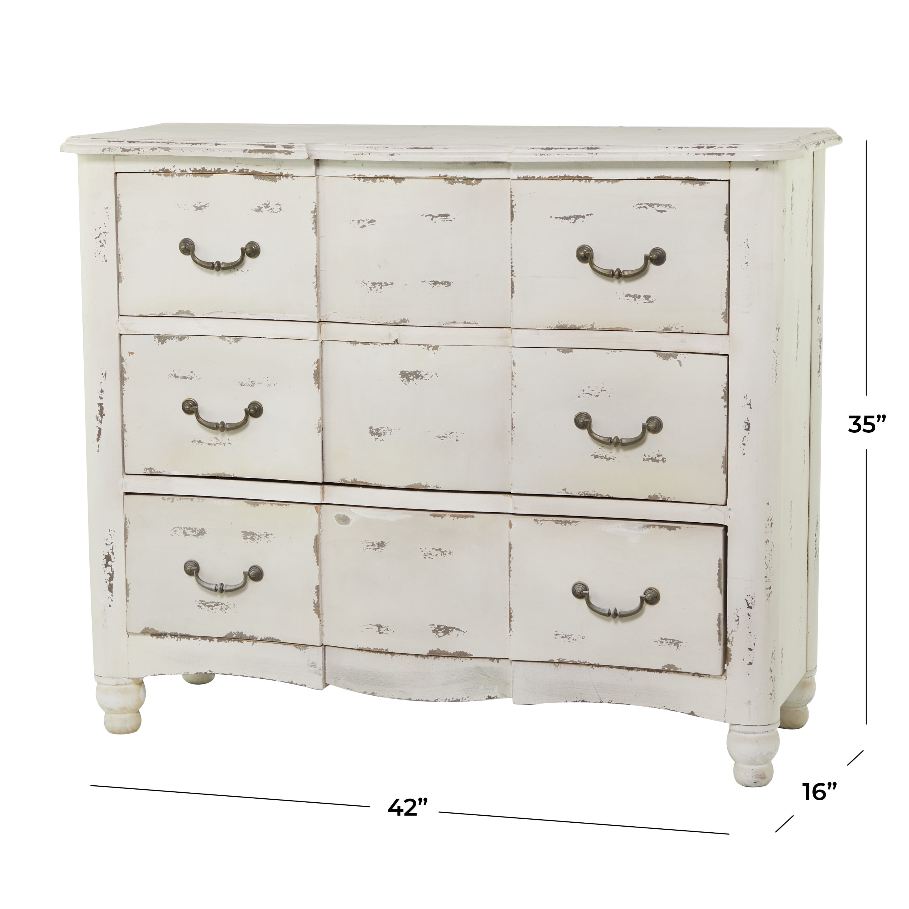 DecMode 42" x 35" Cream Wood 3 Drawers Chest, 1-Piece