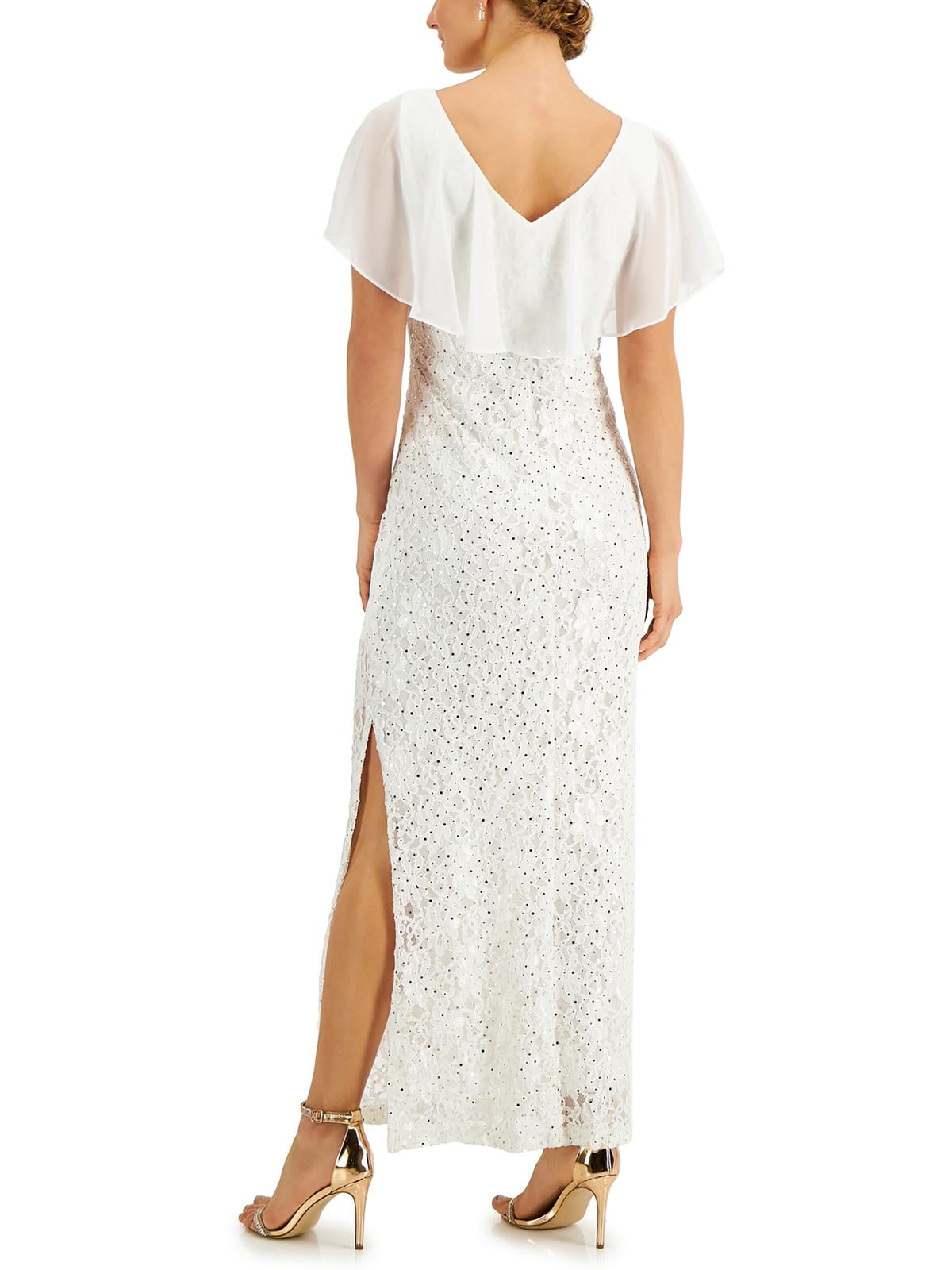 CONNECTED APPAREL Womens Ivory Sequined Ruffled Lace Chiffon Overlay  Sleeveless V Neck Maxi Evening Sheath Dress 8 - Walmart.com