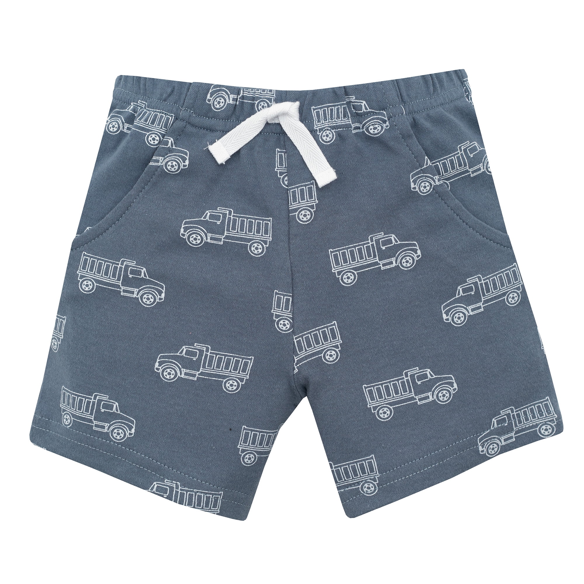 Hudson Baby Boy Cotton Bodysuit, Shorts and Shoe Set, Blue Construction Truck, 6-9 Months