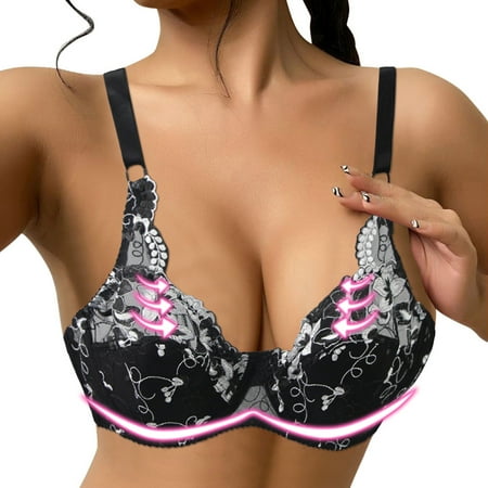 DondPO Plus Size Lingerie Bras for Women Women Sexy Lace Bra Thorn Plus Size Underwear Bra Wireless Bra Lingerie for Women Push Up Bras Black 90E