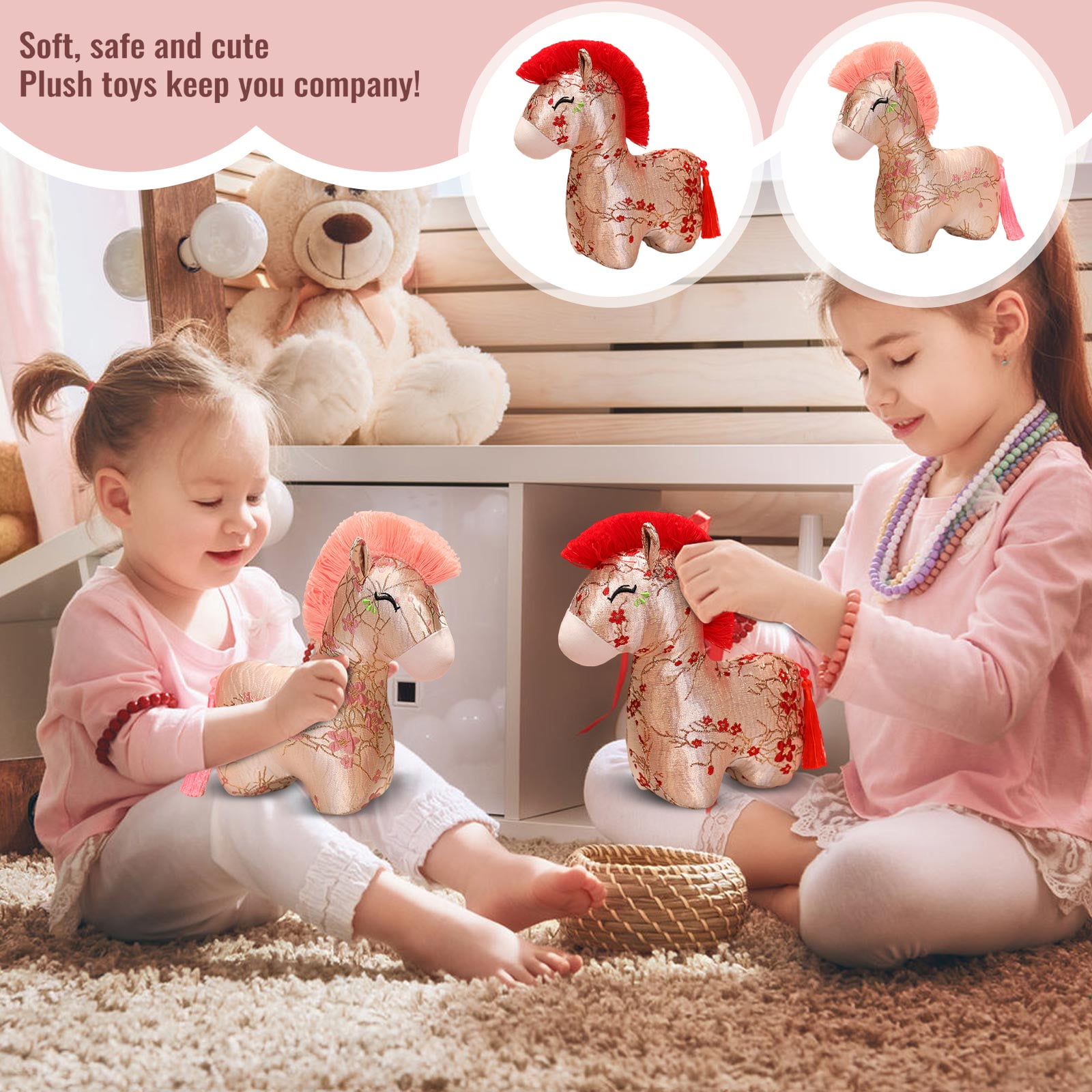7.87Inch Cute Chinese Horse Stuffed Animals Plush for Birthday Easter 2026 New Year Zodiac Blessing Souvenir MascotGifts, Easter Basket Stuffers