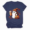 thumbnail image 6 of TOWED22 Halloween Teacher Shirts for Women Cute Pumpkin Ghost with Coffee Graphic T-Shirt Casual Fall Teacher Tee Tops(Navy,S), 6 of 7