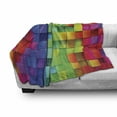thumbnail image 3 of Colorful Soft Flannel Fleece Throw Blanket, Rainbow Colored Contour Display Futuristic Block Brick-Like Geometric Artisan, Cozy Plush for Indoor and Outdoor Use, 50" x 70", Multicolor, by Ambesonne, 3 of 6