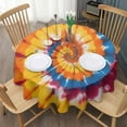 thumbnail image 3 of Colorful Rainbow Tie Dye Spiral Pattern Round Tablecloth 60"x60",Wrinkle Wipeable Table Cloth for Kitchen Dining Room Picnic Patio Party, 3 of 6