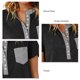 thumbnail image 3 of Camiseta con cuello redondo para mujer, camiseta de manga corta con cuello redondo y bloqueo de color con bolsillo, color negro M, 3 of 6