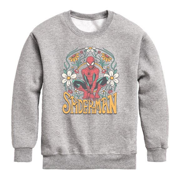 Spiderman - Florals - Youth Boys Crew Fleece Sweatshirt