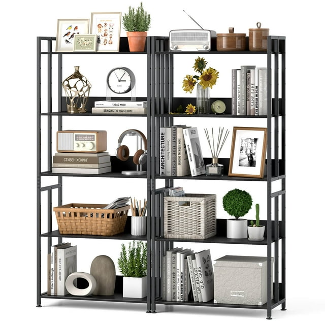 Costway 2 PCS 5 Tier Bookshelf 62" Tall Bookcase with Tiltable Shelves Display Storage Rack