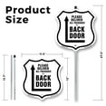 thumbnail image 2 of Please Deliver All Packages To Back Door Left (2 Pack) 12 inch X 12 inch Shield Shaped Rust-Free Aluminum Metal Signs with Aluminum Mounting Stakes Weather Resistant Made in the USA, 2 of 8