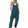 thumbnail image 4 of Cyber_monday Deals!pstuiky Jumpsuits for Women, Womens Jumpsuit Solid Color V Neck Sleeveless Jumpsuit Spaghetti Strap Jumpsuit Loose Rompers One Piece Jumpsuits Casual Overalls with Pockets Navy l, 4 of 10