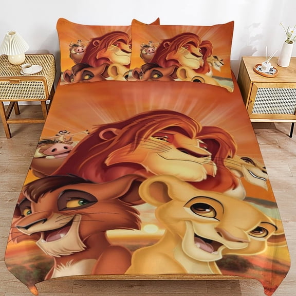 The Lion King Duvet Cover 3 Pcs Set Cute Kids Comforter Cover with 2 Pillowcases Luxury Soft Bedding Bedroom Decor for Teens Boys Girls, 86"x70"