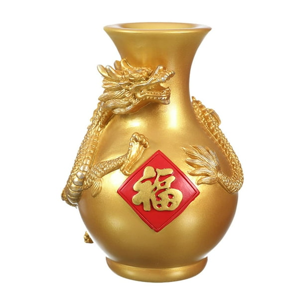 Contenedor de flores secas / Florero / Jarrón moderno de resina con diseño de dragón Oro