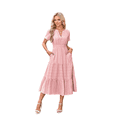thumbnail image 1 of Vestido de Larga con Cuello en V, Plisado y Mangas Abullonadas, Rosa XXL, 1 of 4