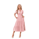 thumbnail image 1 of Vestido de Larga con Cuello en V, Plisado y Mangas Abullonadas, Rosa XXL, 1 of 4