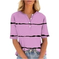 thumbnail image 1 of Plebaso Hauts d'Été pour Femmes Col en V Boutonné Manches Courtes T-Shirts Rayés Décontractés Blouses Amples pour Femmes, 1 of 4