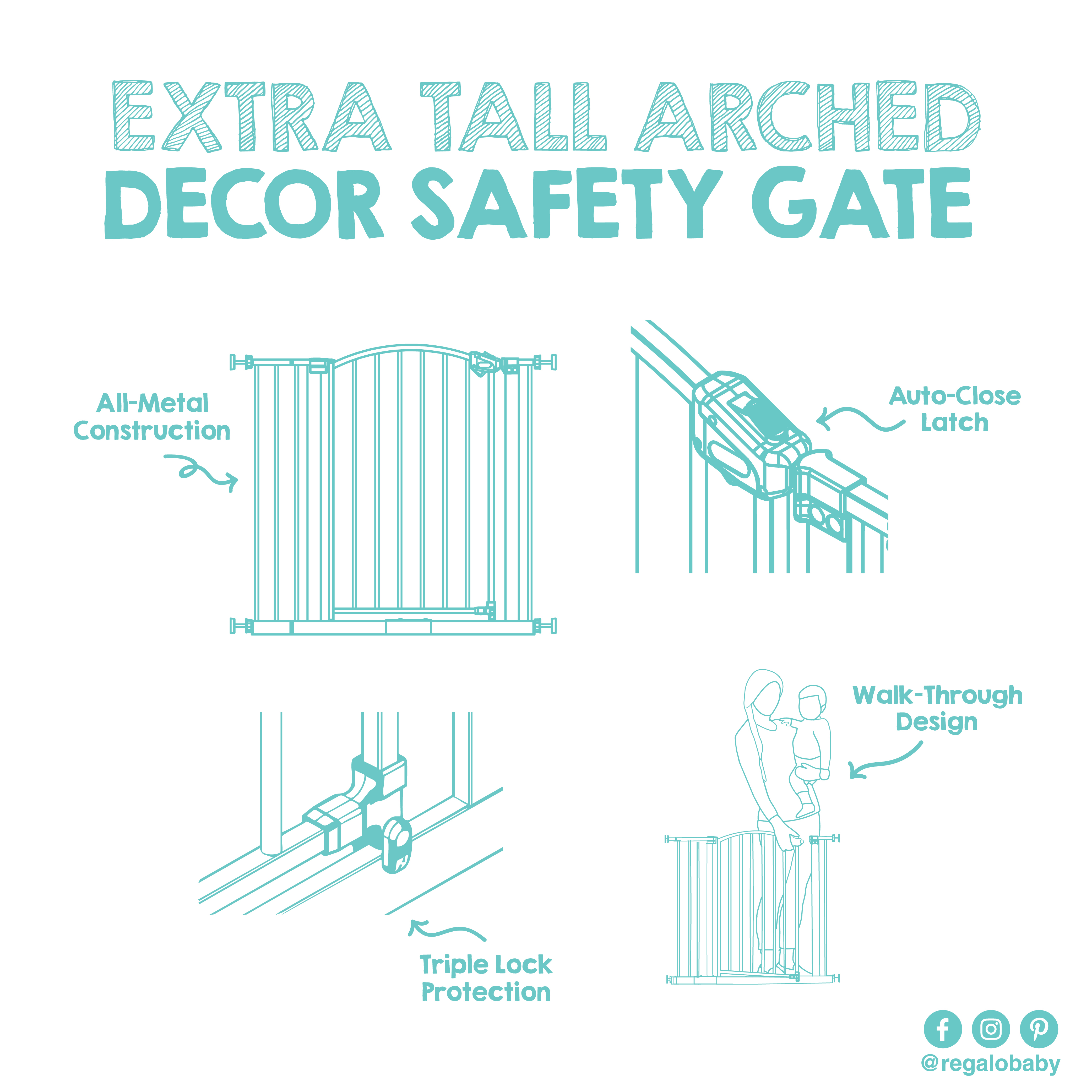 Regalo 36" Extra Tall Baby Safety Gate, Bronze photo 8