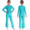 thumbnail image 3 of Mono para gimnasia y Ballet para niñas, mono de Color sólido con cuello redondo y manga larga con parte inferior acampanada, leotardo para el cuerpo, 3 of 5