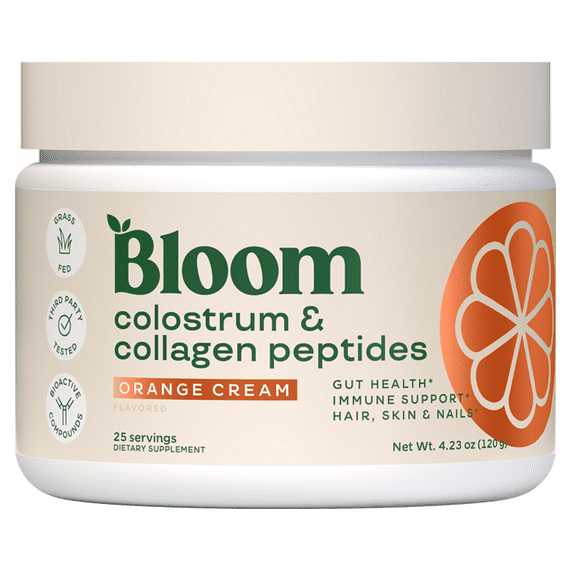 Bloom Nutrition Colostrum & Collagen Peptides Powder, Orange Cream, 25 Servings