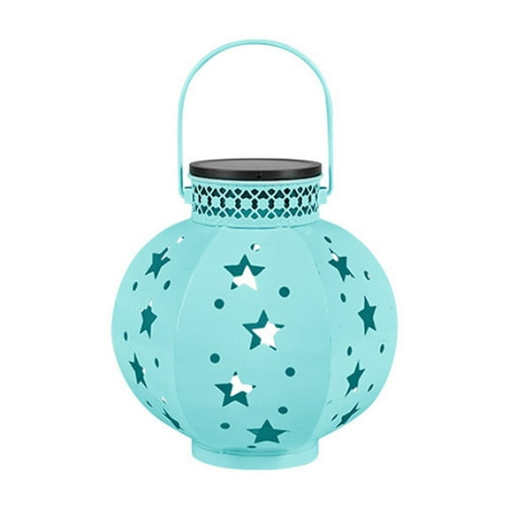 openpig Outdoor Solar Hanging Lantern Lights Metal LED Decorative Lamp for Garden Patio Courtyard Lawn and Table with Hollowed-Out Design, Green