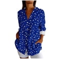 thumbnail image 4 of Camisas de cuello de la tripulación de manga corta para las mujeres impresas de la blusa de la apariencia del lino con el cuello girado hacia abajo botón mangas de manguito Top de verano casual, 4 of 6