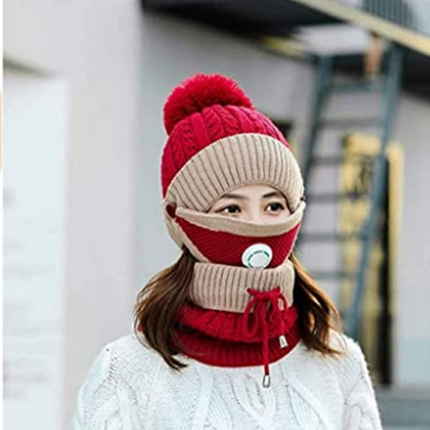 Ensemble bonnet écharpe d'hiver pour fille et femme Bonnet de ski