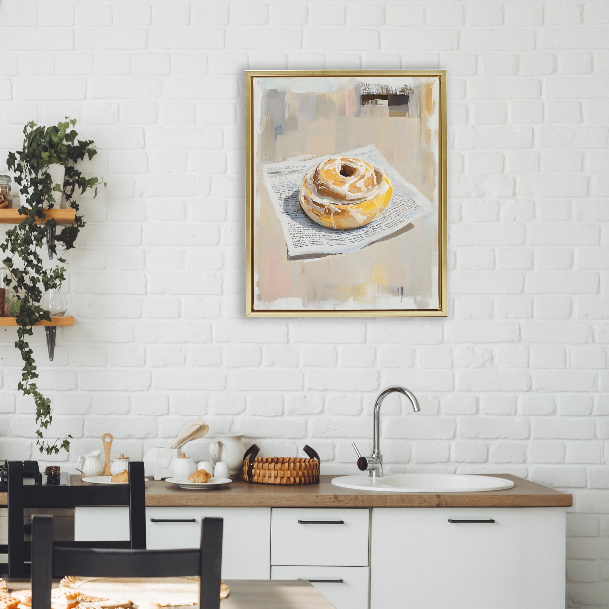 Stupell Industries Cinnamon Roll & Morning Paper Gold Framed Floater Canvas Wall Art, design by The Prints Vibe