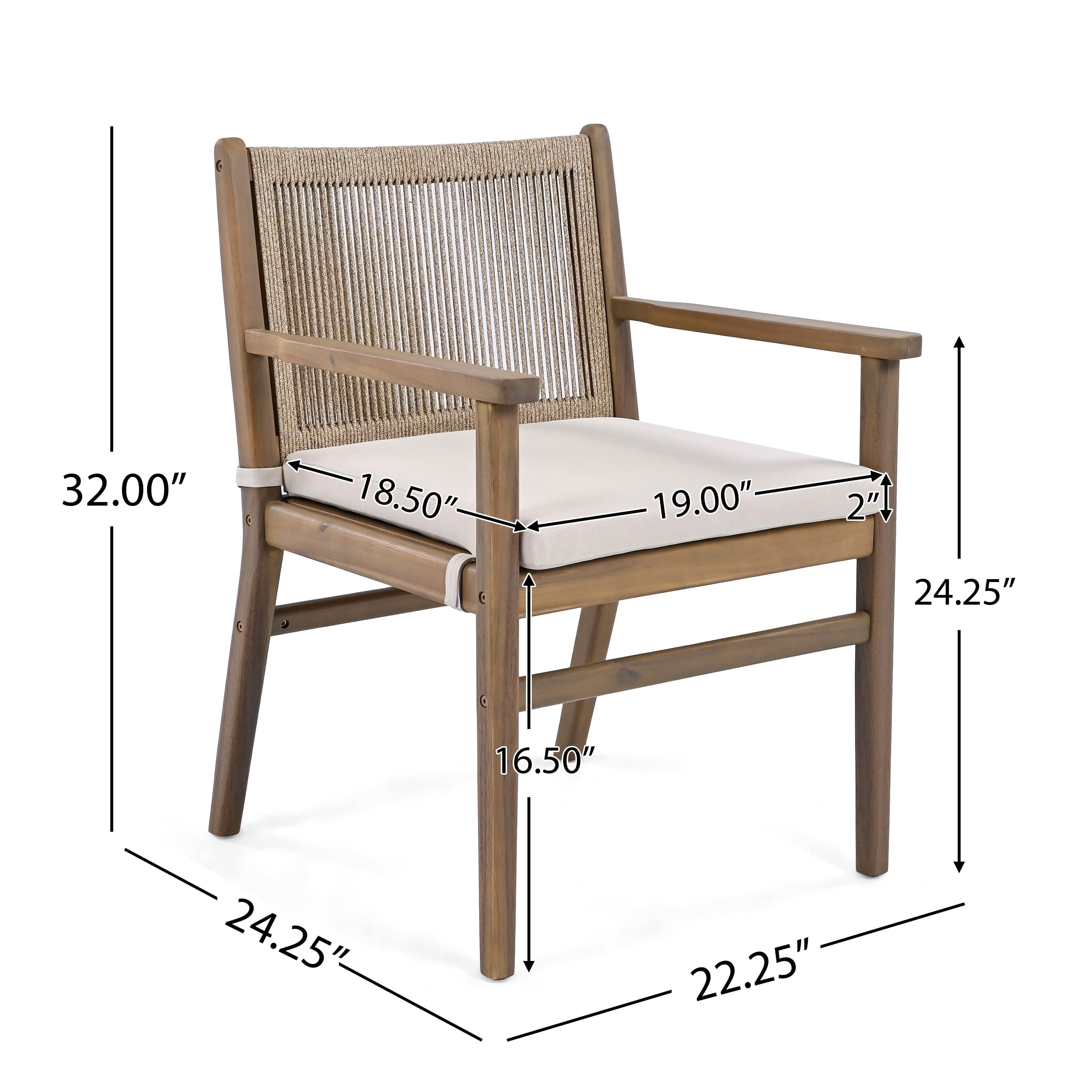 MAYEERTY Set of 2 Patio Vintage Rattan Solid Wood Dining Chairs with Waterproof Cushions