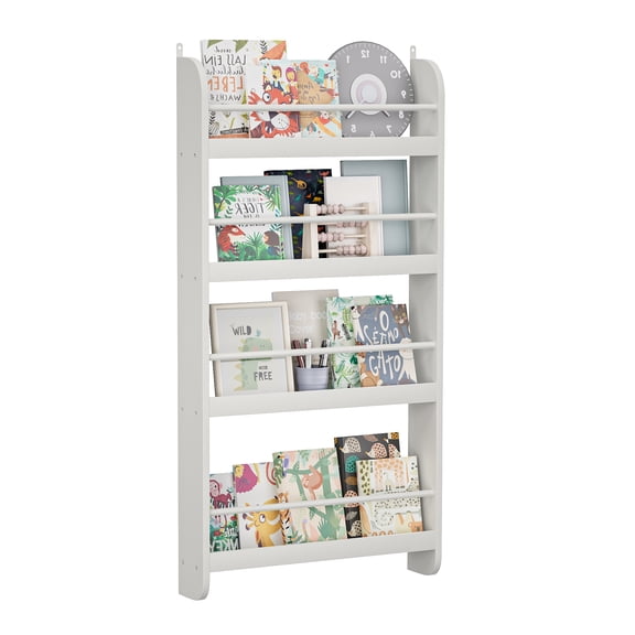 Dokea 4-Tier Wall Mounted Kids Bookshelf - Toy & Book Storage Organizer, Bookcase