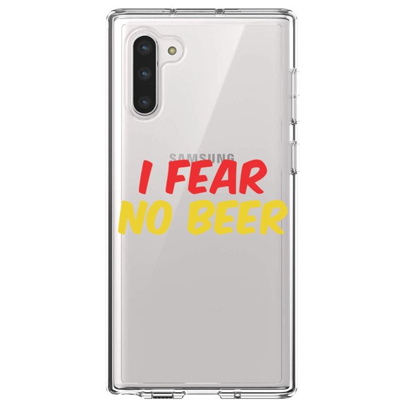DistinctInk Clear Shockproof Hybrid Case for Samsung Galaxy Note 10 (6.3" Screen) - TPU Bumper Acrylic Back Tempered Glass Screen Protector - I Fear No Beer