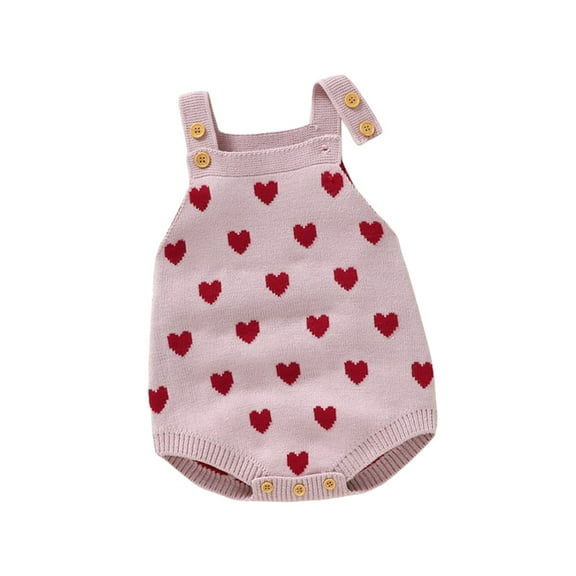 Bagilaanoe Newborn Baby Girl Rompers Heart Print Sleeveless Bodysuits 3M 6M 9M 12M 18M 24M Infant Knit One Piece Jumpsuit