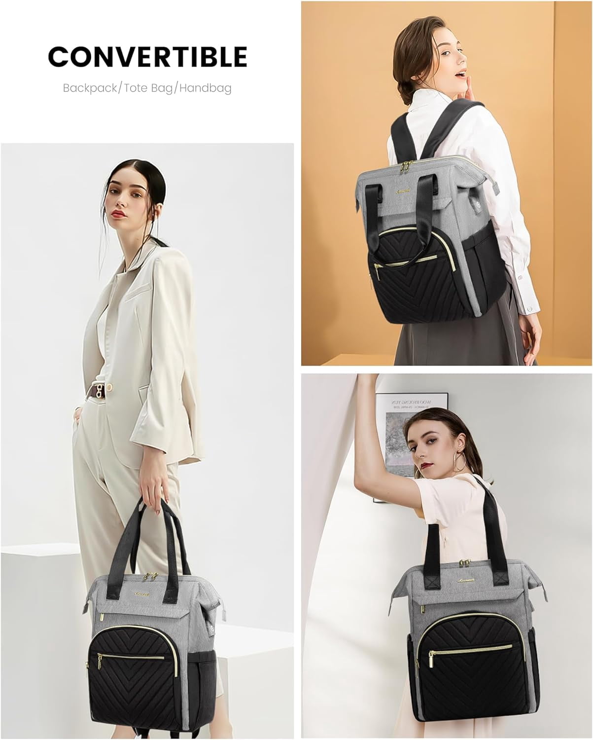 Laptop Backpack for Women, 15.6 Inch Work Laptop Bag，Waterproof Teacher Nurse Bag with USB Port, Fashion Travel Bag Business Computer Backpack Purse,Beige-Khaki