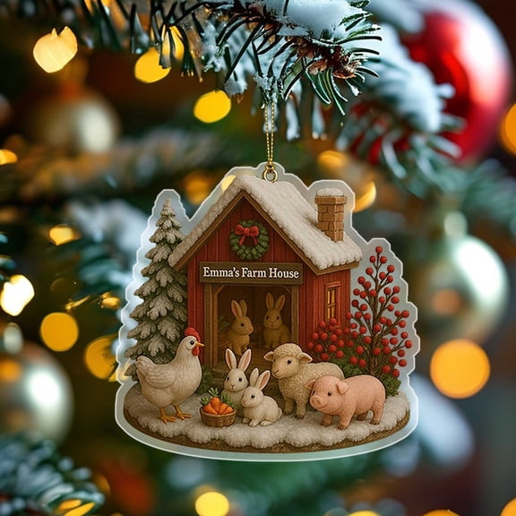 FHBVT Chicken Farm Ornament 2025, Wooden Chicken Coop Themed Hanging Decoration with Farm Animal Design, Rustic Small Holiday Pendant for Xmas Tree Window Bag Party Lovers Farmhouse Style Home Party