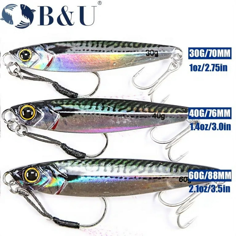 B&U 3D Metal Fishing Lure Bait, Artificial Pencil Bait With Two