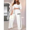 thumbnail image 6 of Women'S Fall Spring 2 Piece Blazer Outfits Business Casual Oversized Jacket Wide Leg Work Pants White S, 6 of 9