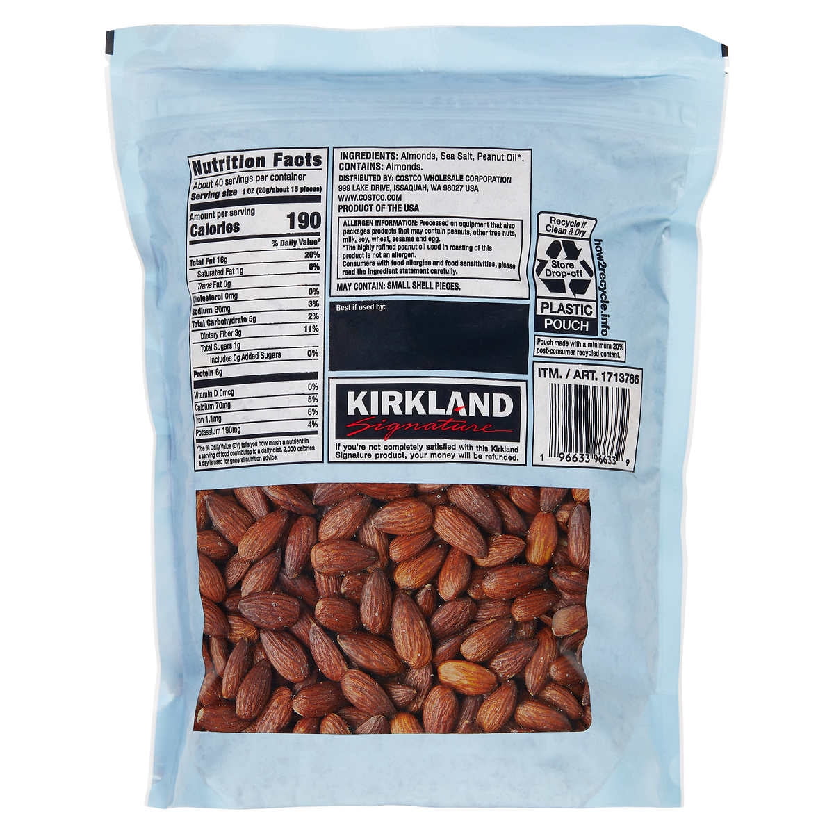 Kirkland Signature Roasted Almonds Sea Salt 2.5 Pounds
