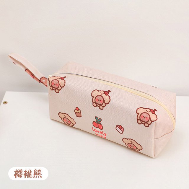 Estuche de lona de oso pequeño de dibujos animados, estuche de lápices de gran capacidad, bolsa de almacenamiento organizadora de papelería de escritorio